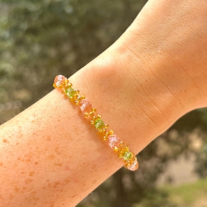 Beaded Flower Bracelet, Daisy Bracelet, Stainless Steel, Green Floral Bracelet, Aesthetic Flower Bracelet, Gift for Her, Birthday Gift