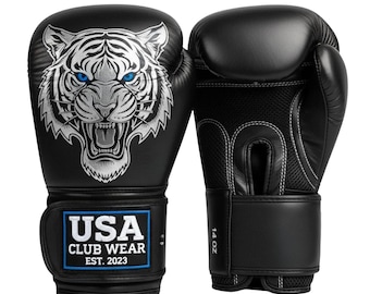 Genuine Leather Boxing Gloves – Tiger Design Training, Sparring, MMA, Muay Thai USA Club Wear