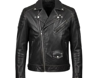 Handmade Black Sheepskin Leather Biker Jacket | Slim Fit Moto Outerwear