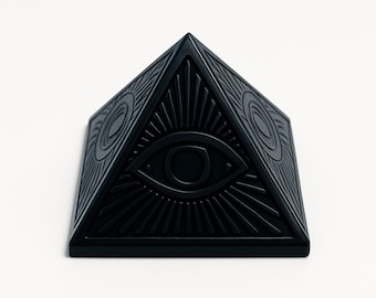 Hand-Carved Black Obsidian Eye Pyramid, Chakra Healing Decor