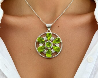 Handmade Green Peridot Silver Peridot Pendant Necklace | August Birthstone With Free Chain Included