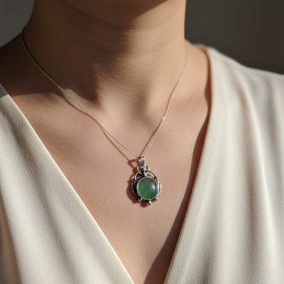 Certified Handmade Green Aventurine Pendant with Free Chain, Healing Crystal Jewelry, Natural Gem Chakra Necklace, Lucky Stone Reiki Pendant