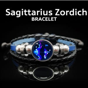 Stylish Sagittarius Zodiac Leather Bracelet | Handmade Horoscope Jewelry with Round Astrology Charm | Adjustable Knot Bracelet for All