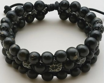 High Quality Natural Black Onyx Beaded Bracelet for Men & Women | Matte Round Gemstones | Adjustable | Handmade | India | Stylish Wristwear
