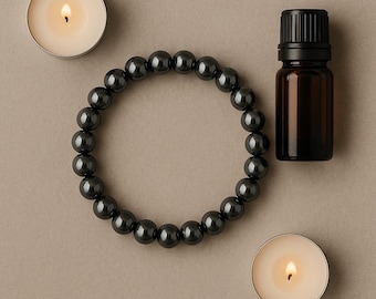 Magnetic Hematite Bracelet – 8mm Natural Black Stone Beads for Pain Relief, Circulation, Grounding & Energy Balance Handmade Healing Jewelry