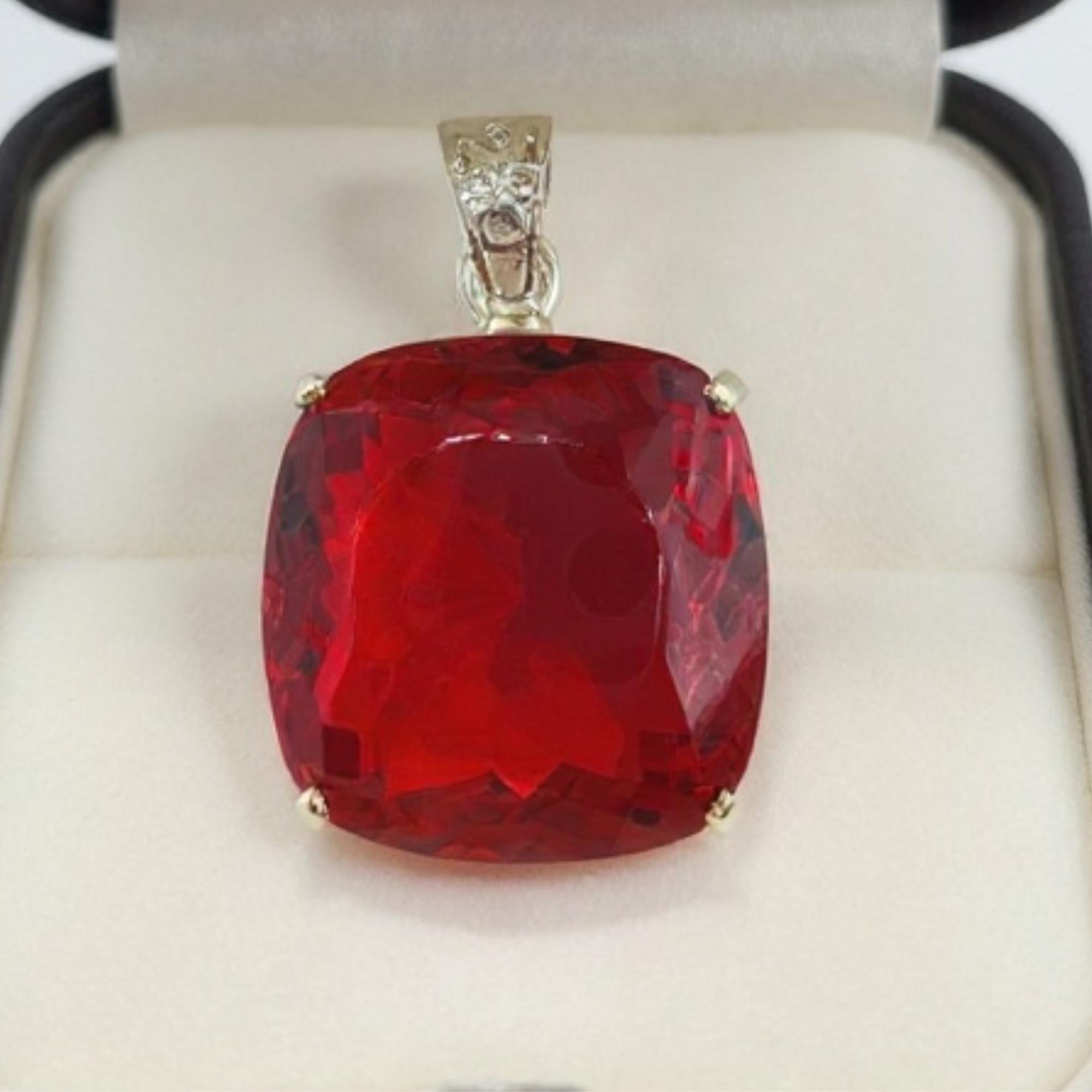 Cushion Cut Red Ruby Pendant Necklace | 90–100ct Natural Gemstone ...