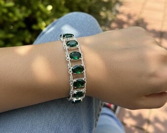 Natural Emerald Stone Bracelet Sterling Silver Adjustable Green Gemstone Jewelry Spiritual Healing, Love & Balance