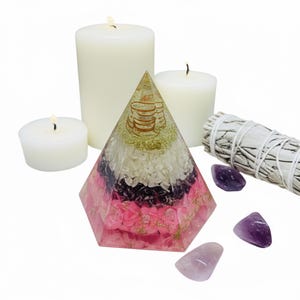 Orgone pyramid with copper coil for chakra balancing and Reiki energy