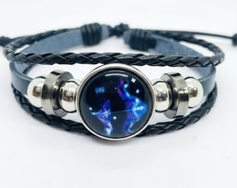 Zodiac Sign Constellation Leather Bracelet - Adjustable Astrology Jewelry