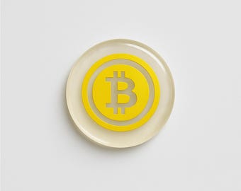 Handmade Bitcoin Coin Resin Art, Cryptocurrency Desk Decor Gift for Tech Lovers and Gamers