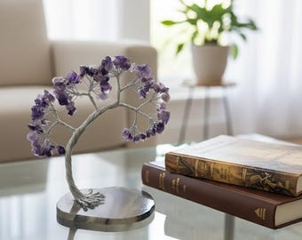 Handmade Amethyst Crystal Tree, Healing Gemstone Bonsai, Spiritual Home Decor, Chakra Energy Gift, Meditation Feng Shui Desk Decor