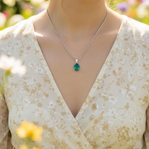 Sterling Silver Emerald Necklace with Free Chain