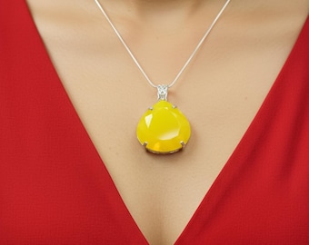 Yellow Pear Cut Pendant | 100-110CT Gemstone Jewelry | Spiritual Chakra Healing Necklace Free Chain