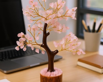 Rose Quartz Crystal Tree of Life | Healing Energy Decor, Gemstone Bonsai, Feng Shui, Spiritual Gift, Home Meditation, Love Stone