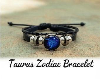 Taurus Zodiac Leather Bracelet | Handmade Adjustable Astrology Jewelry with Taurus Horoscope Charm | Unisex Birthday Gift for Men & Women