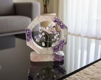 Handmade Orgonite Gemstone Tree with Amethyst, Rose Quartz & Clear Quartz, Healing Energy Decor, Spiritual Home Feng Shui Crystal Bonsai