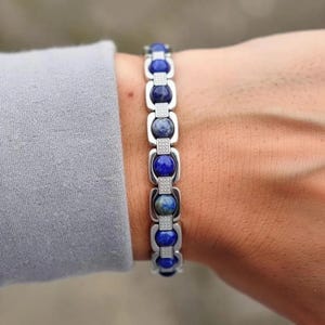 Natural Lapis Lazuli Chain Bracelet Handmade Silver Plated Gemstone Bracelet Healing Protection Jewelry Gift for Her Him