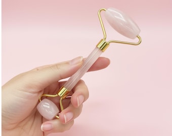 Natural Rose Quartz Facial Roller, Crystal Face Roller, Anti-Aging Skincare Tool, Self Care Gift for Her, Spa Facial Massager