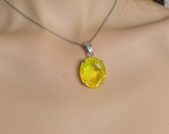 Yellow Opal Oval Cut Pendant Necklace | 90-100CT Natural Gemstone Jewelry, Handmade Necklace Free Chain