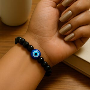 Premium Black Obsidian Evil Eye Crystal Bracelet – Energy Protection & Healing Jewelry, Chakra Balancing Beads, Unisex Stretch Gift Bracelet