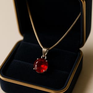 Genuine Red Ruby Pendant 10–15ct in Sterling Silver, July Birthstone Necklace, Free Chain, Healing Crystal Jewelry for Love, Passion, Energy