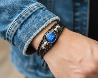 Aries Zodiac Leather Bracelet  Handmade Astrology Jewelry with Aries Round Charm | Adjustable Bracelet for Men, Women | Aries Horoscope Gift