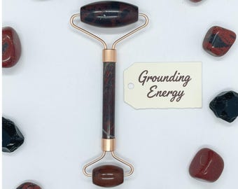 Mahogany Obsidian Crystal Facial Roller | Dual Face and Neck Massage Tool | Natural Skincare & Anti-Aging Beauty Gift