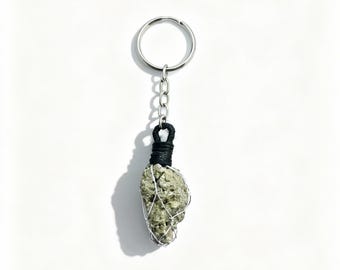 Raw Pyrite Crystal Keychain | Wire Wrapped Healing Stone Keyring
