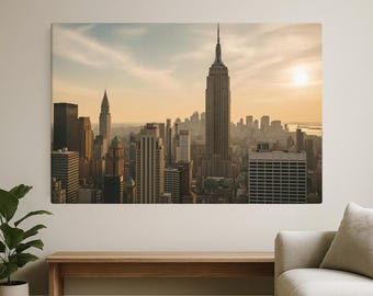Canvas New York City zonsondergang - Empire State Building-print, moderne decor muurkunst skyline