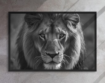 Ingelijste canvasprint leeuw – Zwart-wit wildportret