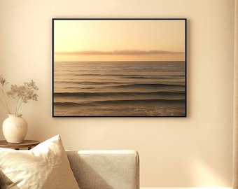 Golden Horizon Canvas: rustige zeegezichtfotografie, kustkunst