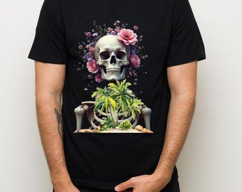 Sublimación de calavera floral PNG / Clipart de flor gótica (Descarga digital)