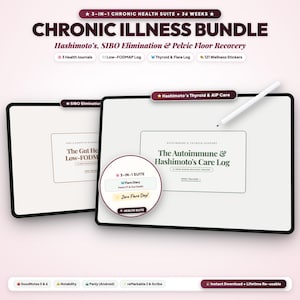 Chronic Illness Digital Planner 3 in 1 Bundle, Autoimmune Health Tracker, Hashimoto Thyroid Care, SIBO Low-Fodmap Log, Goodnotes iPad PDF
