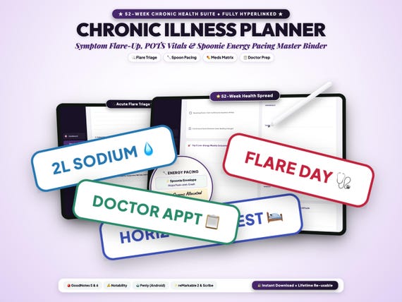 Chronic Illness Digital Planner Autoimmune Symptom Flare Log POTS Vitals Spoonie Energy Pacing Journal GoodNotes iPad