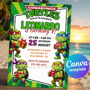 Ninja Turtles Birthday Invitation – Editable Canva Template for Cowabunga  Ninjas Party. Digital or Printable Invite Card