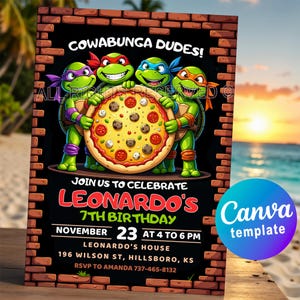 Ninja Turtles Birthday Invitation – Editable Canva Template for Cowabunga  Ninjas Party. Digital or Printable Invite Card