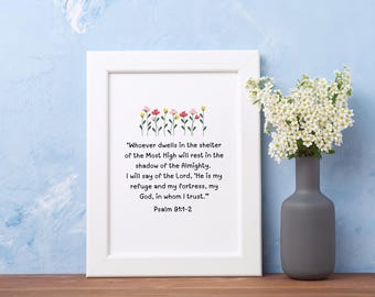 Psalm 91 Wall Art Printable | Bible Verse Wall Decor | Christian Home Decor | Scripture Print for Protection & Peace (Instant Download)