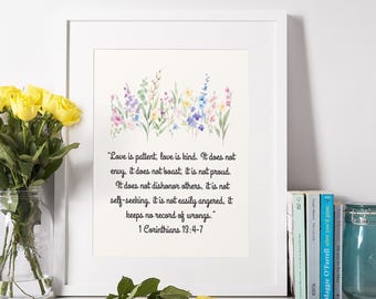 Bible Verse Wall Art Printable | 1 Corinthians 13:4-7 Scripture Print | Christian Wall Decor | Love Bible Verse Poster (Instant Download)