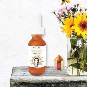 Sunshine Bronze Illuminator Serum for Face and Body / Quartz Shimmer Dewy Highlighting Glow / Anti-Aging, Hydrating, Moisturizing / Organic