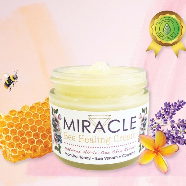 Miracle All Purpose Healing Rescue Cream for Problem Skin / Manuka Honey, Bee Venom, Copaiba / Herbal Organic Cream Lotion / Skin Relief