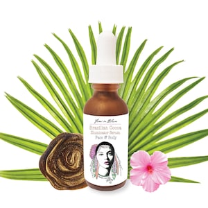 Brazilian Cocoa Illuminator Serum for Face and Body / Natural Shimmer Dewy Highlighting Glow / Anti-Aging, Hydrating, Moisturizing / Organic