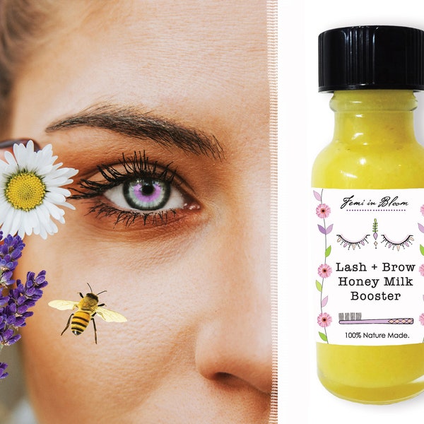 Organic Lash and Brow Growth Booster Serum / Manuka Honey Castor Oil, Plant Based Nutrients / Lengthen, Repair Strengthen Fuller Lashes