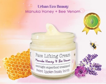 Organic Face Lifting Manuka Honey Bee Venom Boosted Day To Night Cream / Radiant Youthful Anti-Aging Facial Cream / Holistic Skin Superfood