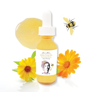 Golden Honey Bee Illuminator Serum for Face and Body / Natural Shimmer Highlighting Glow / Anti-Aging, Hydrating, Moisturizing / Organic
