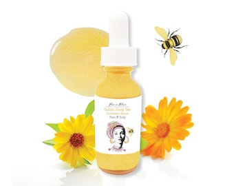 Golden Honey Bee Illuminator Serum for Face and Body / Natural Shimmer Highlighting Glow / Anti-Aging, Hydrating, Moisturizing / Organic