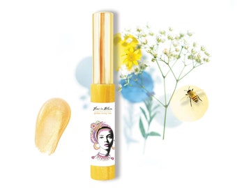 Sheer Gold Shimmer Organic Lip Gloss Plumper Treatment / Plant-based, Antioxidant, Manuka Honey, Bee Venom / Lip Booster, Moisturize Hydrate