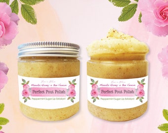 Organic Peppermint Sugar Lip Polish Exfoliator Scrub / Manuka Honey, Bee Venom, Shea Butter / Exfoliate, Condition, Hydrate, Brighten, Plump