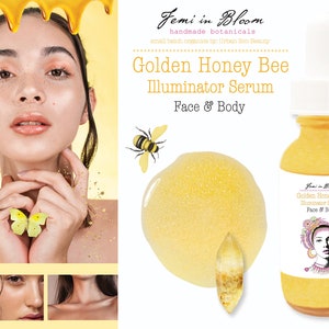 Golden Honey Bee Illuminator Serum for Face and Body / Natural Shimmer Highlighting Glow / Anti-Aging, Hydrating, Moisturizing / Organic image 2