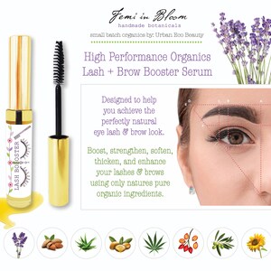 Organic Lash and Brow Growth Booster Serum / Mascara Brush Style / Plant Based Vitamin Nutrients / Lengthen, Repair Strengthen Fuller Lashes image 2