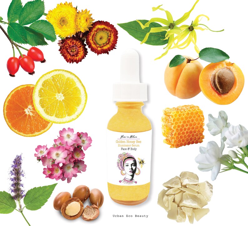 Golden Honey Bee Illuminator Serum for Face and Body / Natural Shimmer Highlighting Glow / Anti-Aging, Hydrating, Moisturizing / Organic image 4